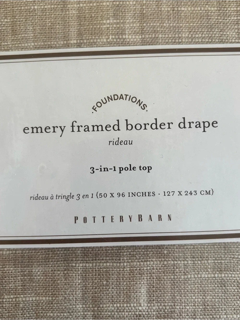 Pottery Barn Emery Framed Border Drape in Natural Linen